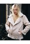Women's Nubuck Wide Collar Belted Zipper Pocket Detail Premium Coat - 4