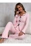 Lucy Women's Seasonal Pajama Set Long Sleeve Bow Detail Embossed Soft Textured Pink Nightgown - 7
