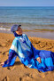 Navy Blue Full Length Mesh Kimono – Breathable Lightweight Fabric, Belted Pareo P2507