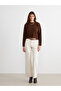 Brown Crew Neck Oversized Women's Knit Sweater - 2