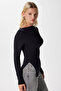Women's Most Polyamide Asymmetrical Black Long Sleeve Blouse - 2
