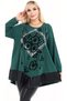 Round Neck Long Sleeve Blouse with Leather and Floral Stone Embroidery Skirt - 7