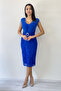 Women's Cobalt Blue Lace Detail Pencil Shape Belted Evening Dress