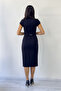Women's Black Short Sleeve Midi Stone Detailed Pencil Dress - 8