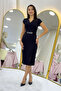 Women's Black Short Sleeve Midi Stone Detailed Pencil Dress - 3