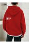 Women's Red Oversized Hooded Sweatshirt – “Be You” Text Printed, Kangaroo Pocket - 2