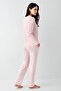 Buttoned collar, pocketed, women's pajama set, long sleeve, pink, 50% cotton & 50% modal - 2