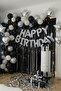 Silver Happy Birthday Foil Balloon Set Black White Silver Birthday Party Set Decorations