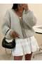 Off-Shoulder Oversize Thessaloniki Plaid Knit Patterned V-Neck Cardigan Sweater Glz045