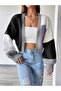 Women's Loose Fit Off Shoulder Three Color Block Cardigan Sweater Glz046 - 3