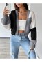 Women's Loose Fit Off Shoulder Three Color Block Cardigan Sweater Glz046 - 2