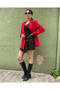 Women's Red Double-Breasted Oversize Blazer Jacket with Button Detail - 6