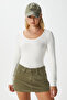 Women's Heat Lux Touch U Neck Ecru Long Sleeve Soft Blouse - 4