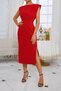 Women's Boat Neck Slit Midi Dress - 5