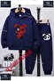 Children's Unisex "Bear Patched Red Black” Special Printed Hooded Tracksuit Set