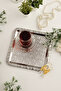 Denver Silver Stainless Patterned Square Corner Coffee Tea Serving Tray with Double Butterfly Detail, Set of 1 - 2
