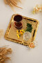 Oslo Gold Stainless Patterned Square Corner Serving Tray with Butterfly Stone Detail, Set of 1, Coffee Tea Presentation Tray