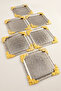 Rio Silver Stainless Patterned Square Corner Coffee and Tea Serving Tray with Gold Flower Detail, Set of 6 - 7