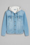 Men's Fur Oversized B.Blue Hooded Denim Jacket - 4