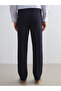 Navy Blue Standard Fit Linen Look Men's Trousers - 4