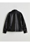 Xside Black Comfortable Fit Shirt Collar Men's Leather Look Jacket - 8