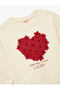 Shardonlu Long Sleeve Crew Neck Heart Printed Floral Applique Cotton Sweatshirt - 3