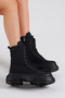 Women's Black Matte Comfortable Fit Thick Sole Lace-Up and Zippered Boots