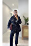 Yuggy Dark Blue Belted Denim Jacket with Pocket Detail