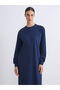 Navy Blue Crew Neck Sweatshirt Dress - 3