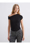 Black boat neck ruched blouse from plus-store