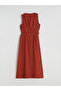 Orange Crew Neck Belted Dress - 6