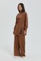 Knitted Garnished Trousers Tunic Set Light Brown - 2