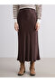 Two Mt Shop Quality Xside Brown Satin Plain Long Women's Skirt - 2