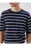 Rmz Clothing Season Products Sweaters Navy Blue Crew Neck Short Sleeve Striped Men's Knitwear Sweater - 3