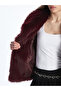 Burgundy Jacket Collar Women's Fur Coat - 4