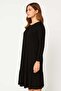 Women's Plus Size Black, Crew Neck, Hem Folded, Pocketed Viscose Dress 65N39153 - 4