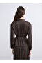 Two Mt Shop Quality Lcw Modest Brown Belted Satin Women's Shirt - 5