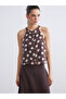 Lcw Vision Brown Halter Neck Polka Dot Blouse