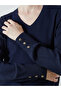 Navy Blue V-Neck Women's Knitwear Sweater - 5