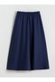 Alita City Lcw Modest Navy Blue Poplin Plain Midi Women's Skirt with a Difference - 5