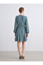 Green Tie Collar Patterned A-Line Mini Dress - 5