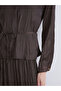 Two Mt Shop Quality Lcw Modest Brown Belted Satin Women's Shirt - 4