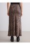 Leopard Patterned Satin Skirt with Elastic Waist - 4