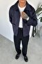 Navy blue suede fabric button detailed relaxed jacket - 2