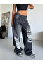 Black Unisex Baggy Cotton Wide Leg Distressed Double Knee Patch Ripped Street Style Jean Yrtk - 6