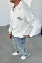 White Ow Embroidery Half Zipper Sweatshirt - 3