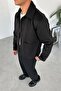 Black suede fabric button detailed relaxed jacket - 2