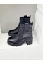 235131K Sole Detail 8cm Thick Heel Khaki Leather Boots for Women - 2