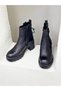 235131K Sole Detail 8cm Thick Heel Khaki Leather Boots for Women - 4