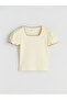 Beige Square Collar Girl's T-Shirt
